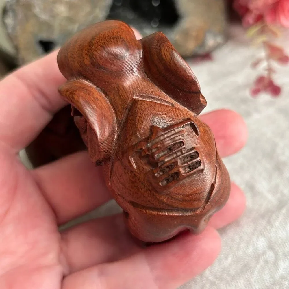 Set of 2 Small Protective Carved Wooden Elephants Long Life and Abundance